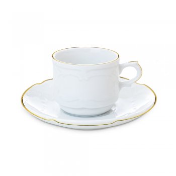 Flora Xícara Café e Pires com Filete de Ouro 120ml