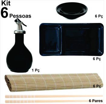 Apaixonados por comida japonesa Kit Sapporo p/ 6 pessoas cor Preto COM ESTEIRINHA