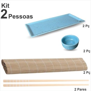 Apaixonados por comida japonesa Kit Sapporo travessa p/ 2 pessoas cor Azul COM ESTEIRINHA