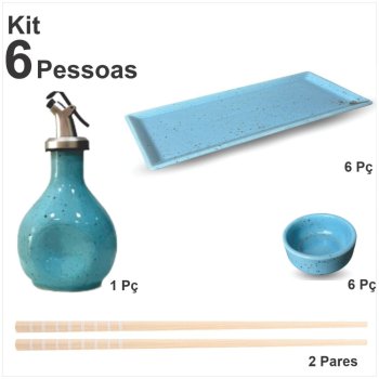 Apaixonados por comida japonesa Kit Sapporo travessa p/ 6 pessoas cor Azul