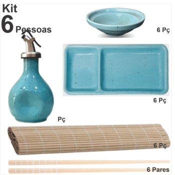 Apaixonados por comida japonesa Kit Sapporo p/ 6 pessoas cor Azul COM ESTEIRINHA