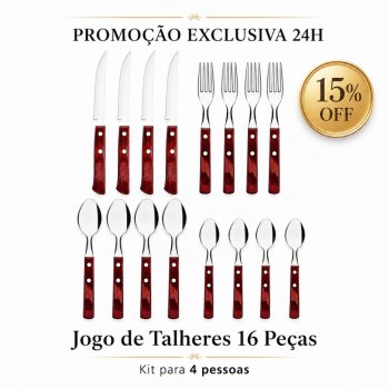 Kit 01 Tramontina Poliwood Vermelho - jogo de talheres 16 peças